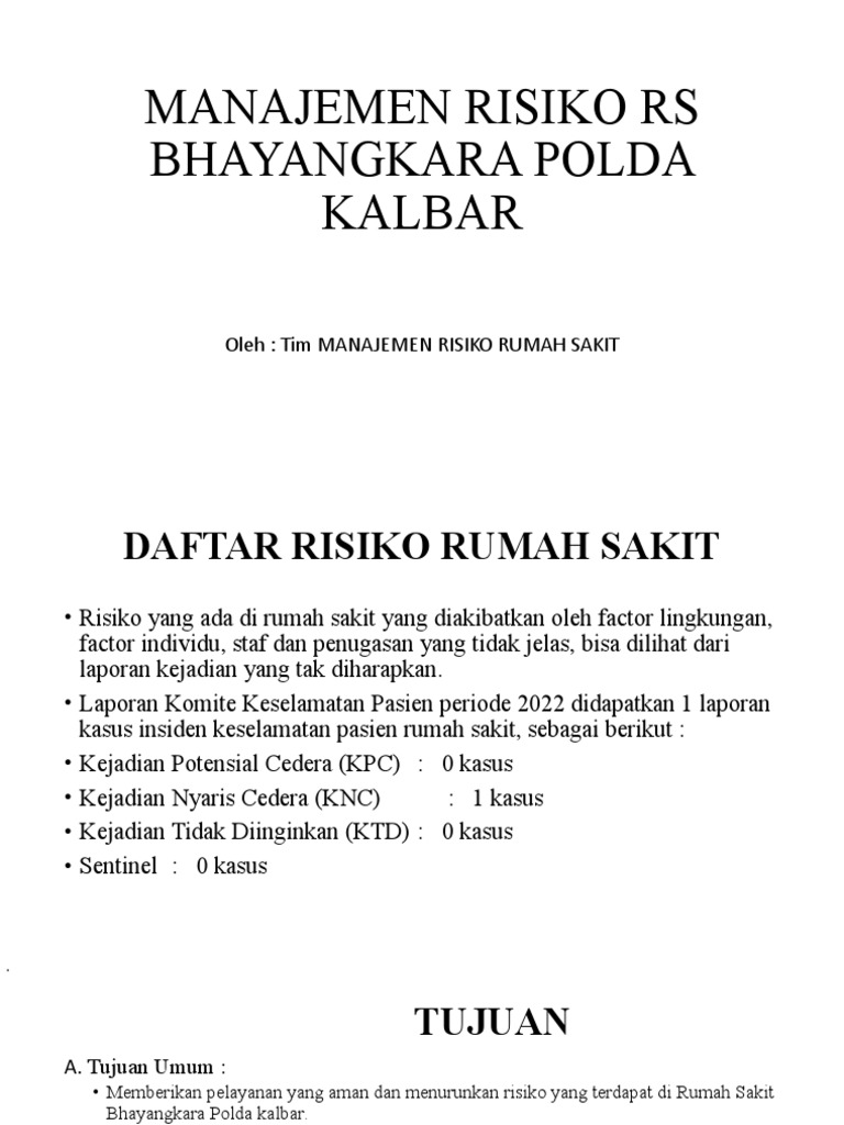 Manajemen Risiko Rs Bhayangkara Paparan Power Point Pdf
