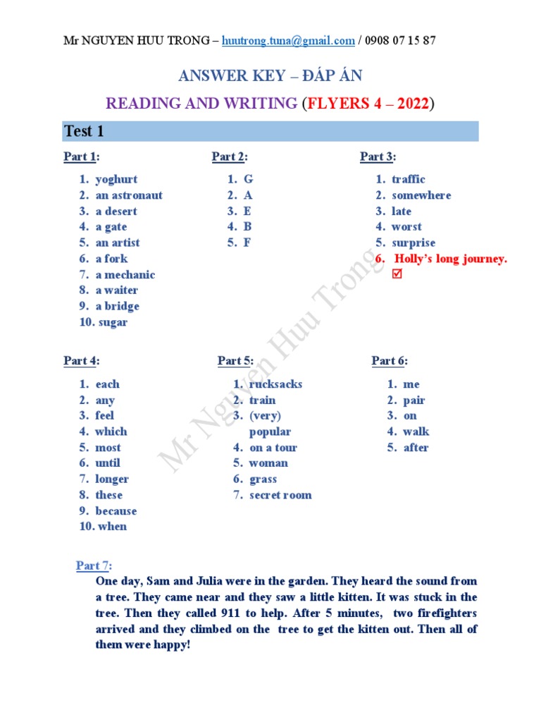 Reading and Writing Test 1 PDF