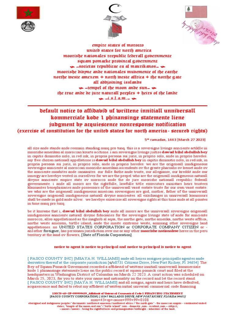 Default Notice For Lien Judgement by Acquiescence Pasco County Florida