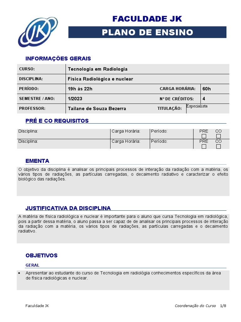 Física Radiológica: Plano de Ensino 2023 | PDF | Física Nuclear ...