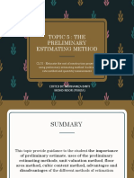 Topic 5: The Preliminary Estimating Method: Edited By: Norhaniza Binti Mohd Noor (Psmza)