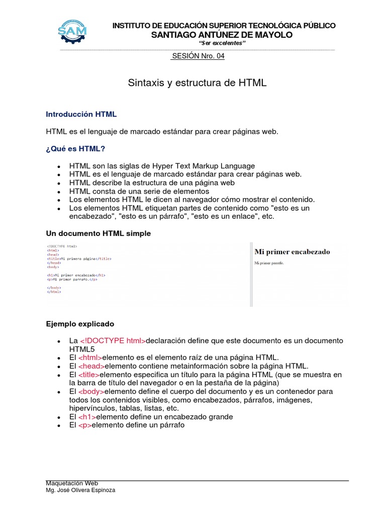 Sintaxis y estructura de un HTML PDF HTML Lenguaje de marcado