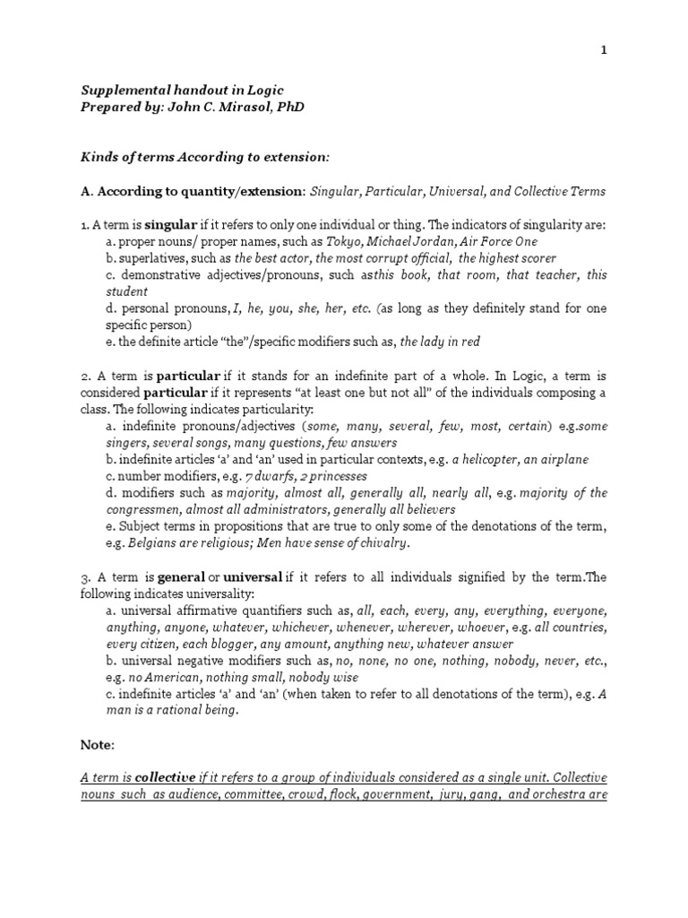 Kinds of Terms According To Extension and Meaning PDF Grammatical