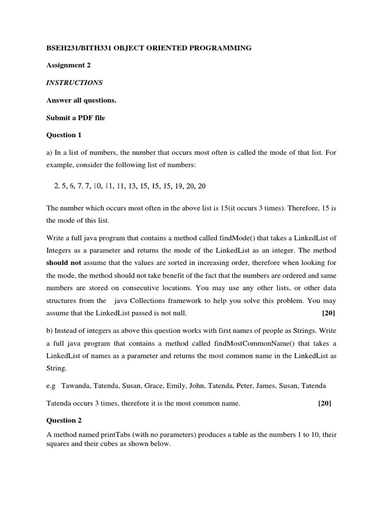 OBJECT ORIENTED PROGRAMMING Questions | PDF