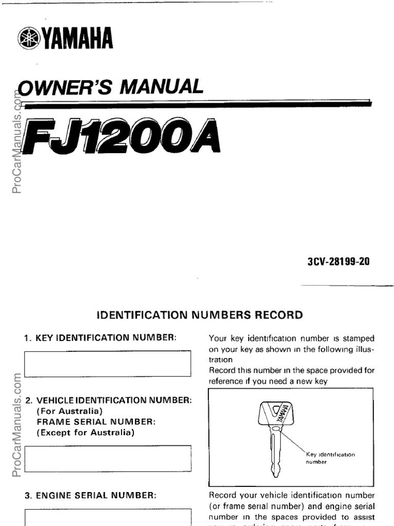 Yamaha fj1200 A 1990 Owners Manual | PDF