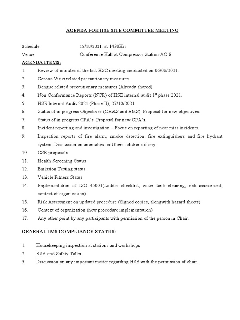 Agenda For HSC Oct 2021 | PDF