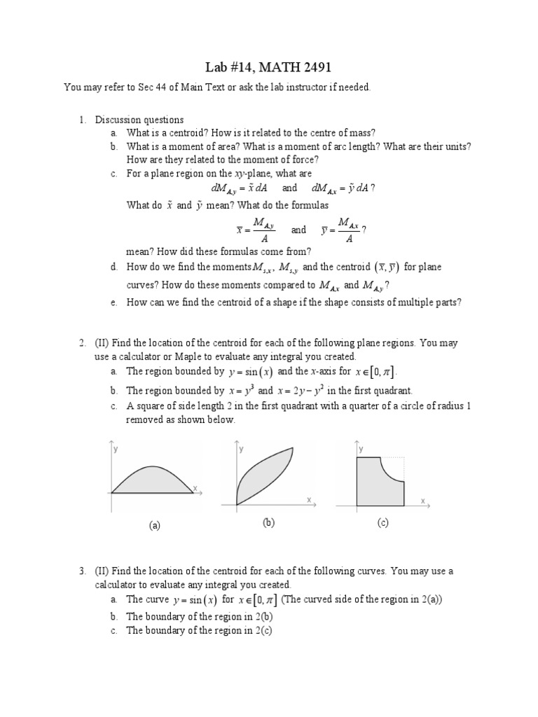 Lab 14 - Centroids of Plane Regions and Plane Curves | PDF | Triangle ...