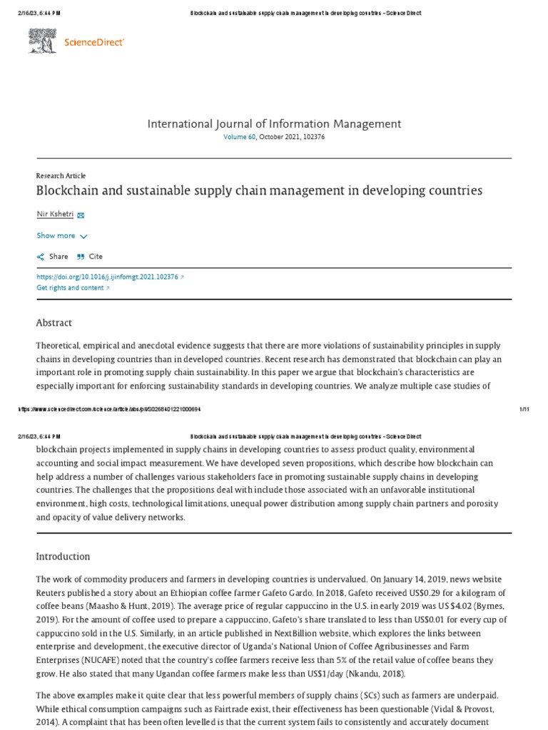 Blockchain and Sustainable Supply Chain Management in Developing Countries ScienceDirect PDF