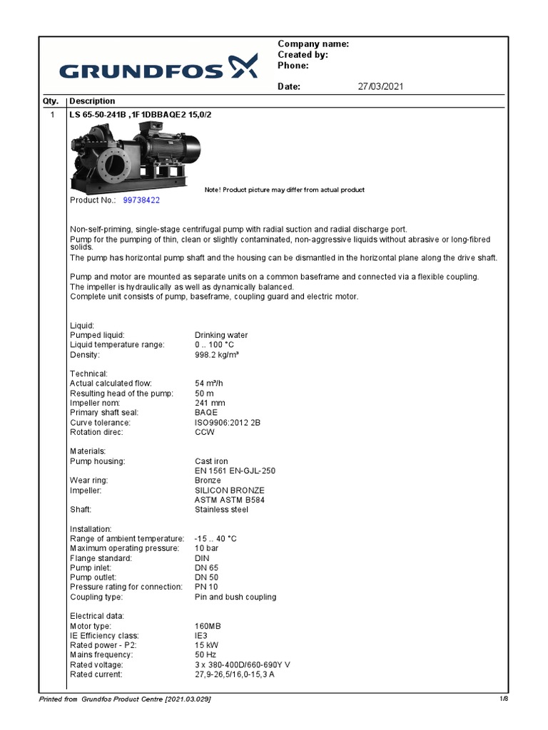 Grundfos Machine Selection | Download Free PDF | Pump | Electric Motor