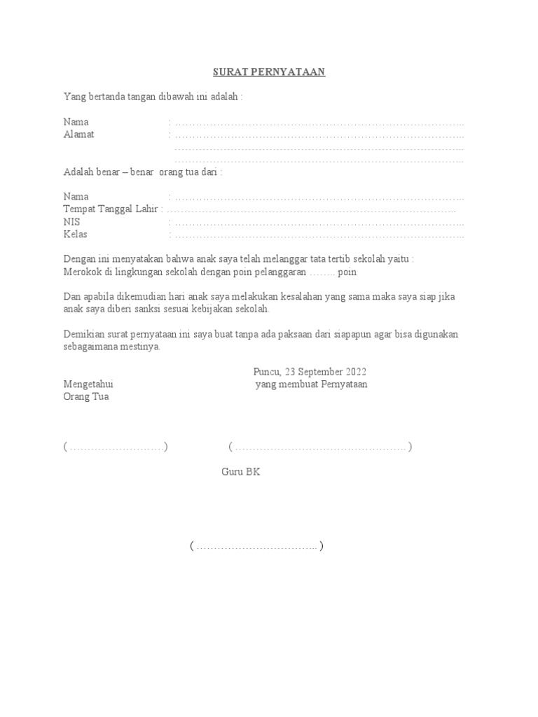 SURAT PERNYATAAN siswa | PDF