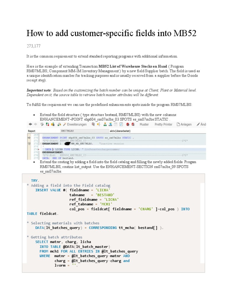 Extending MB52 with Supplier Batch Field | PDF | Business | Computer ...