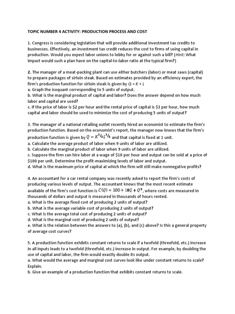 Pcu Topic Number 4 Activity | PDF | Production Function | Labour Economics