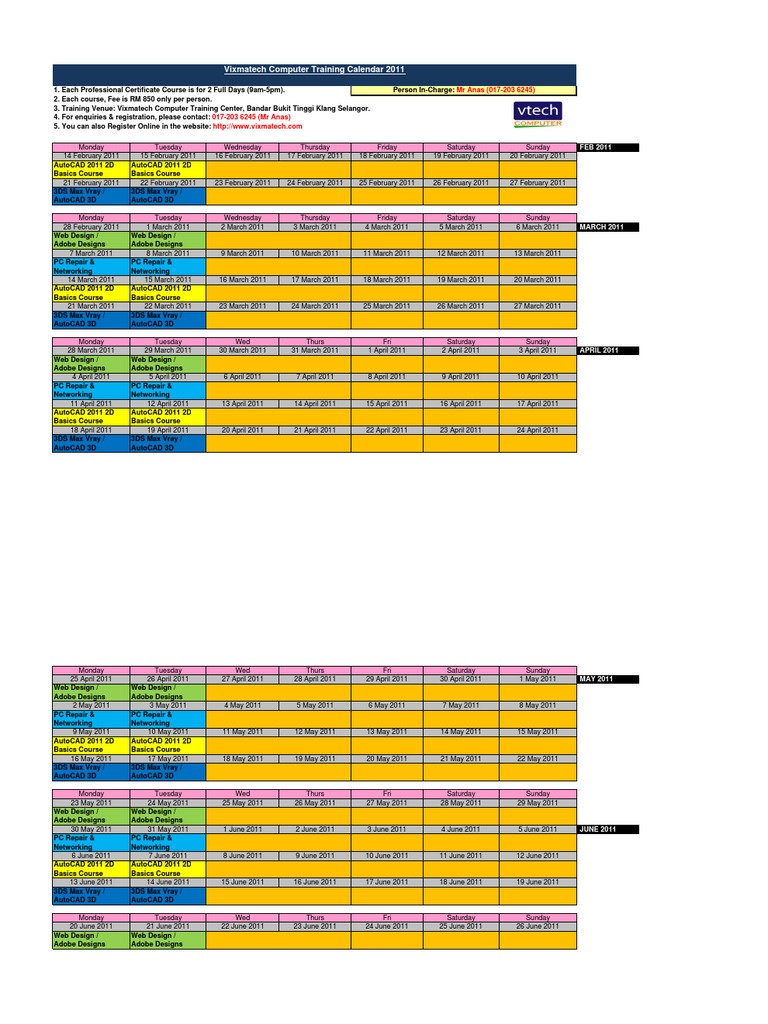 Vixmatech Computer Training Calendar 2011: MR Anas (017-203 6245) | PDF ...