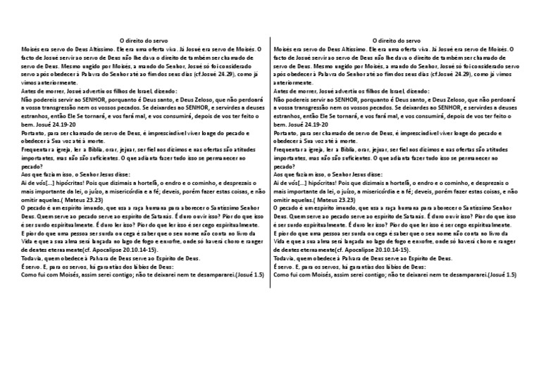 Os requisitos para ser chamado servo de Deus PDF Josué Pecado