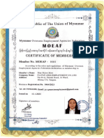 Myanmar Overseas Employment Agencies Federation Certificate of Membership
