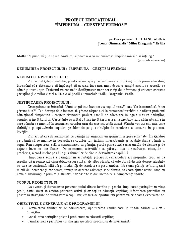 Proiect Educaţional 