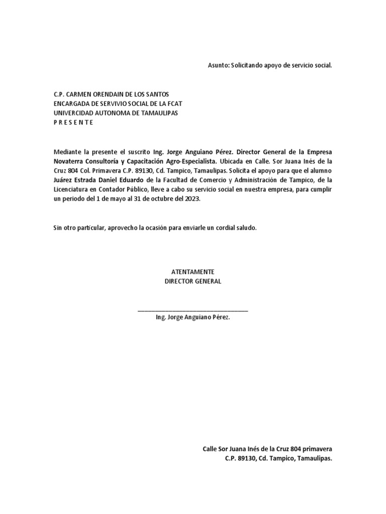 Carta Peticion de Servicio Social JUAREZ | PDF
