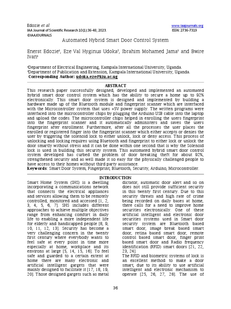 Automated Hybrid Smart Door Control System PDF Arduino Bluetooth