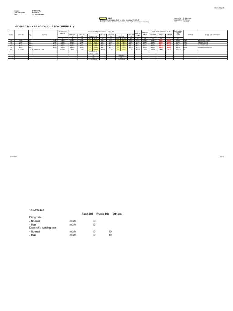 Storage Tank Sizing Calculation (Summary) PDF
