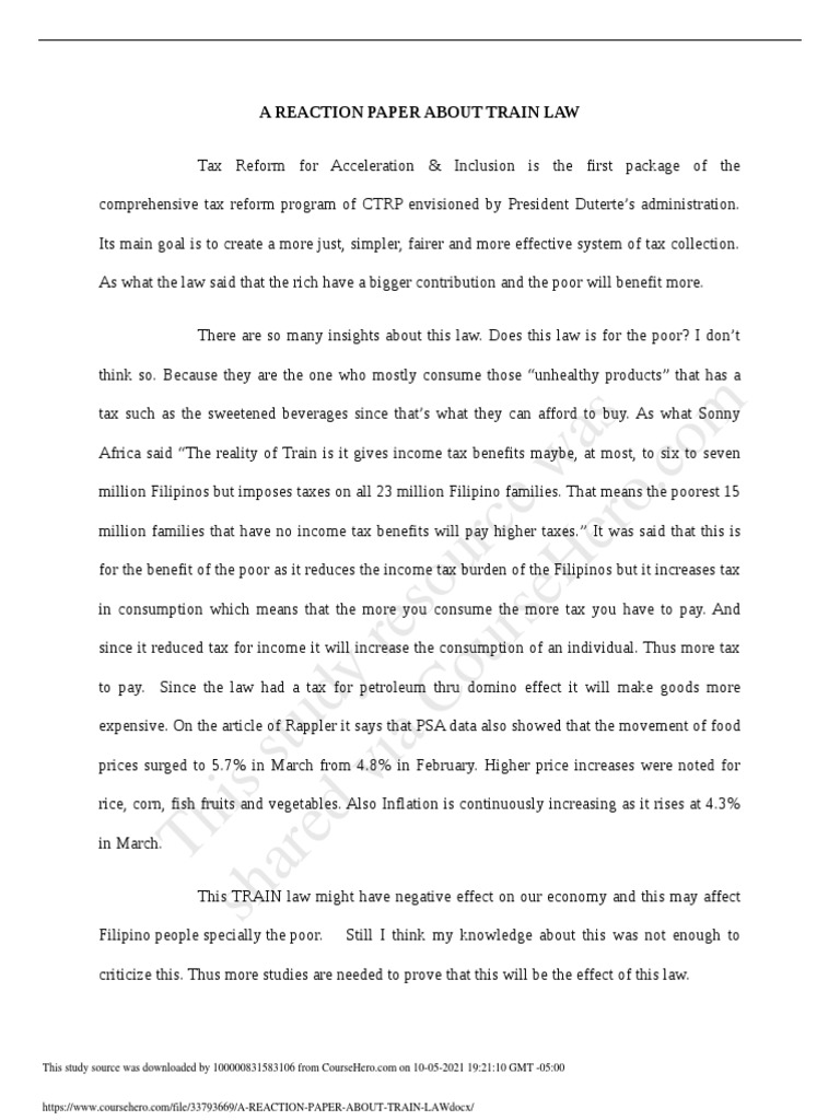 Critique of the TRAIN Law Impact | PDF | Taxes | Economies