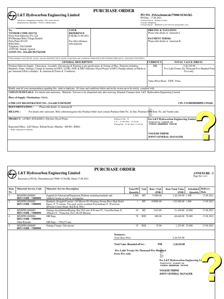Purchase Order for the Supply, Fabrication, Assembly, Galvanizing, and ...