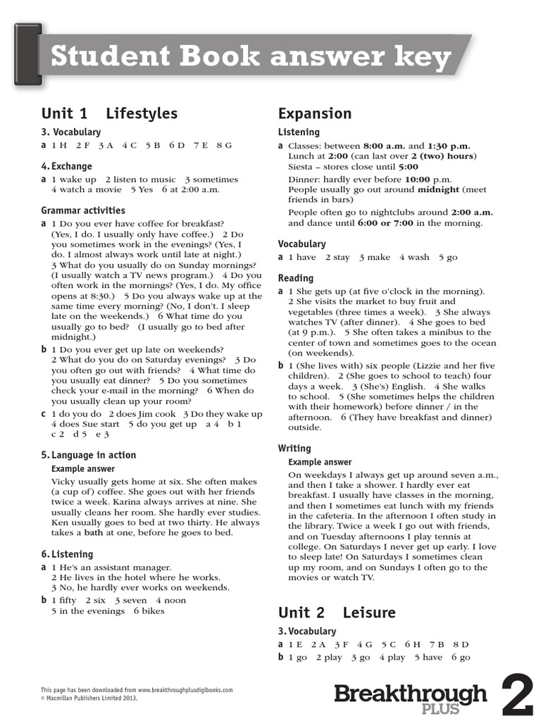 Student Book Answer Key | PDF | Sushi | Food And Drink