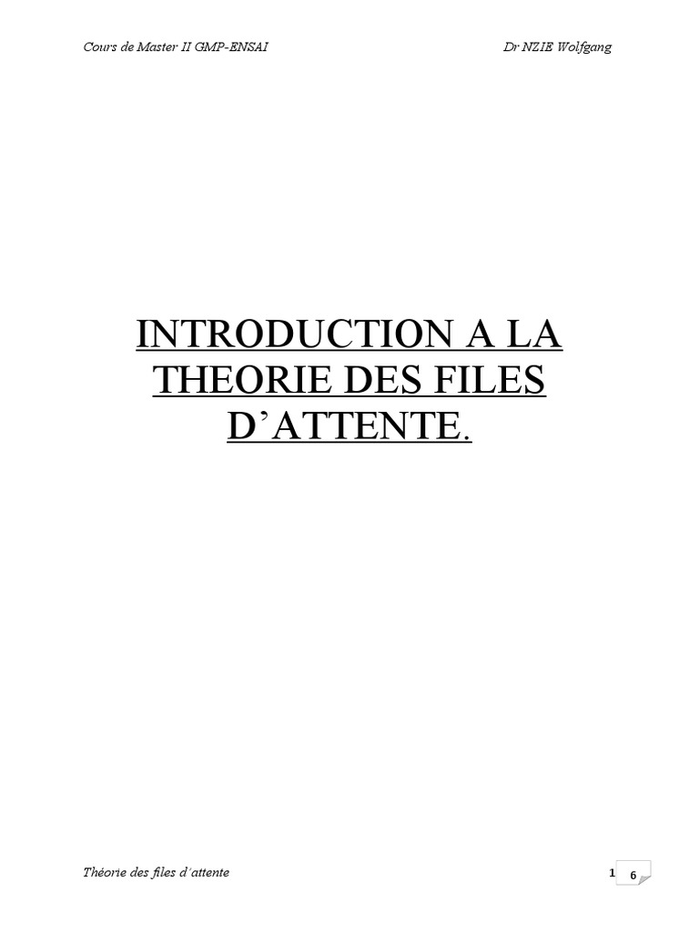 Introduction à la théorie des files d'attente | PDF | Chaîne de Markov ...