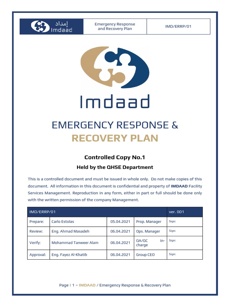 IMD Emergency Response Plan PDF Emergency Management Emergency