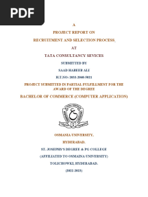 A Project Report On Recruitment and Selection Process: AT Tata Consultancy Sevices