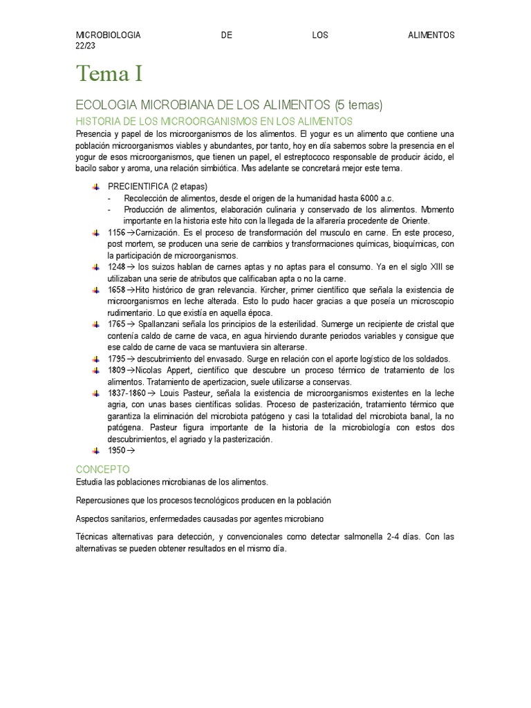 Tema I: Ecologia Microbiana de Los Alimentos (5 Temas) | Descargar ...