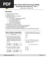 ISTSE Sample Question Paper For Class 6