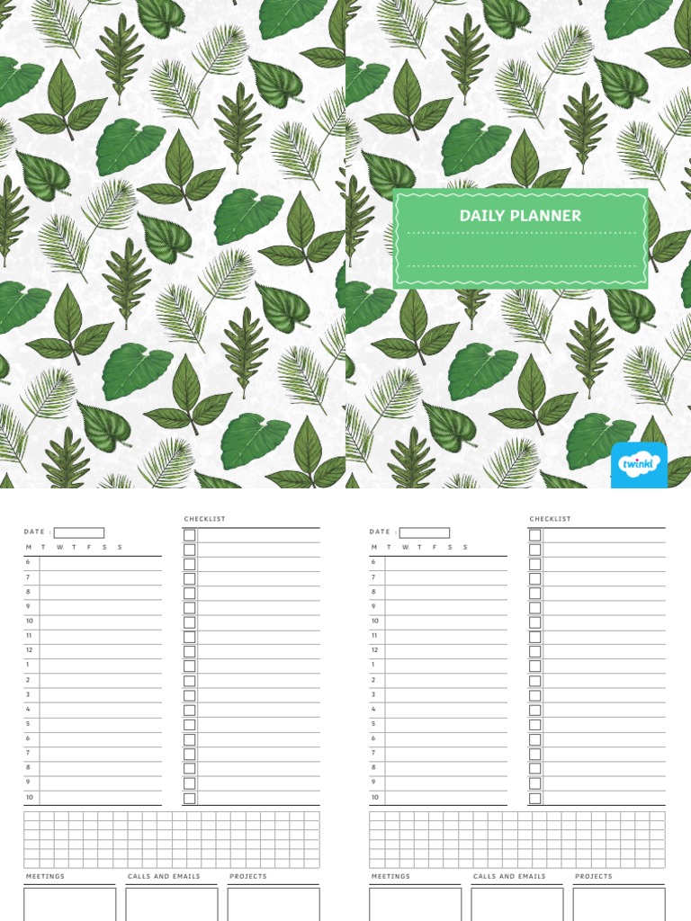 Leaf Theme Daily Planner Booklet | PDF