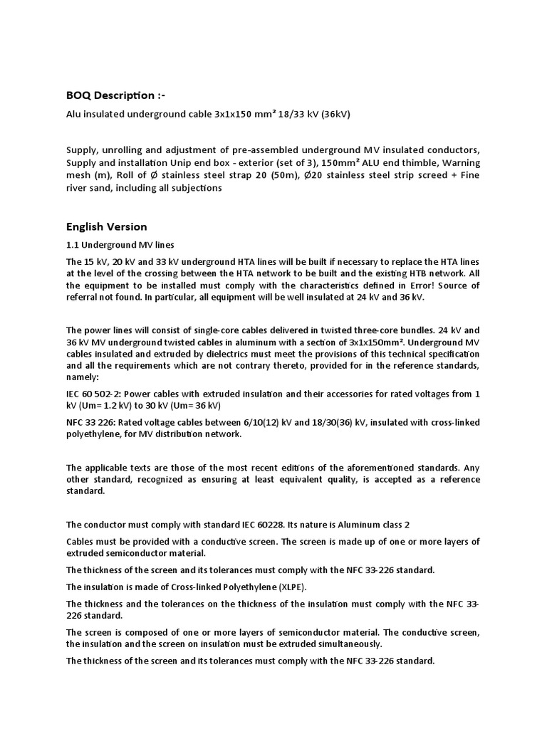 MV Underground Cable Specifications | PDF | Insulator (Electricity ...