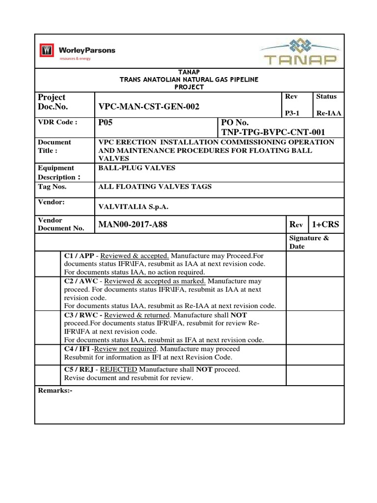 VPC Erection, Installation, Commissioning, Operation and Maintenance Procedures For Floating