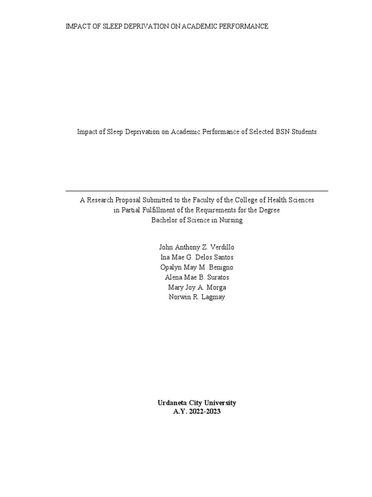 Impact of Sleep Deprivation On Academic Performance: Urdaneta City ...