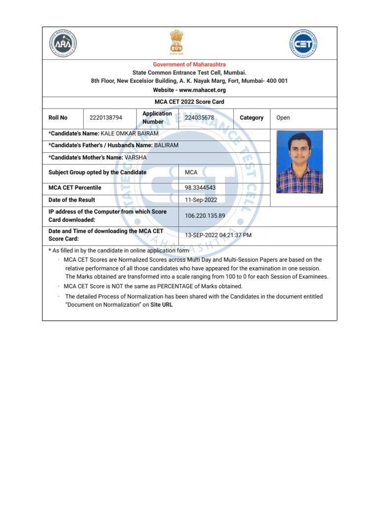 Mca Cet Result PDF