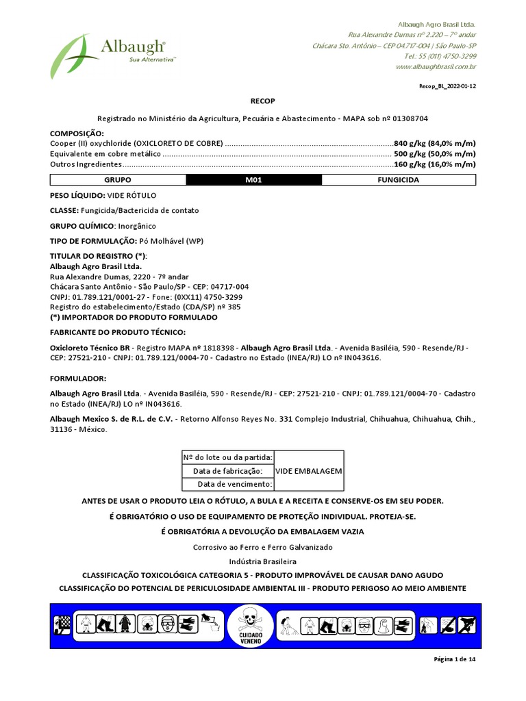 Recop fungicida cúprico para controle de doenças em diversas culturas ...