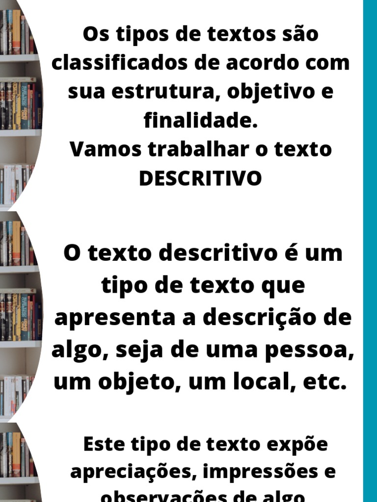 Os tipos de textos descritivos: estrutura, objetivo e recursos | PDF