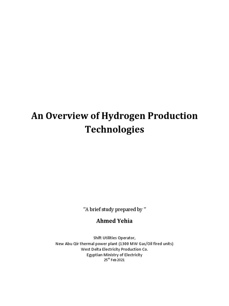 Hydrogen Production Technologies Overview | PDF | Hydrogen | Fuel Cell