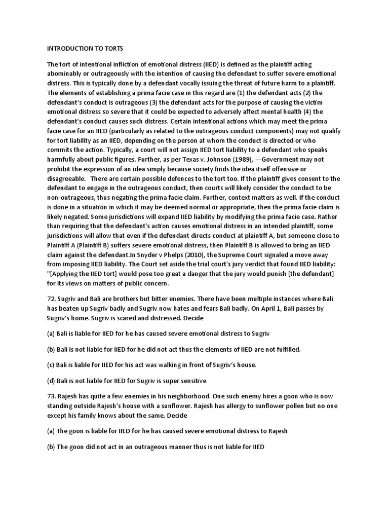 law-of-torts-clat-pdf-intentional-infliction-of-emotional-distress