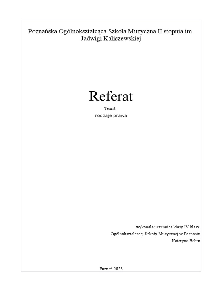 Referat: Poznańska Ogólnokształcąca Szkoła Muzyczna II Stopnia Im ...