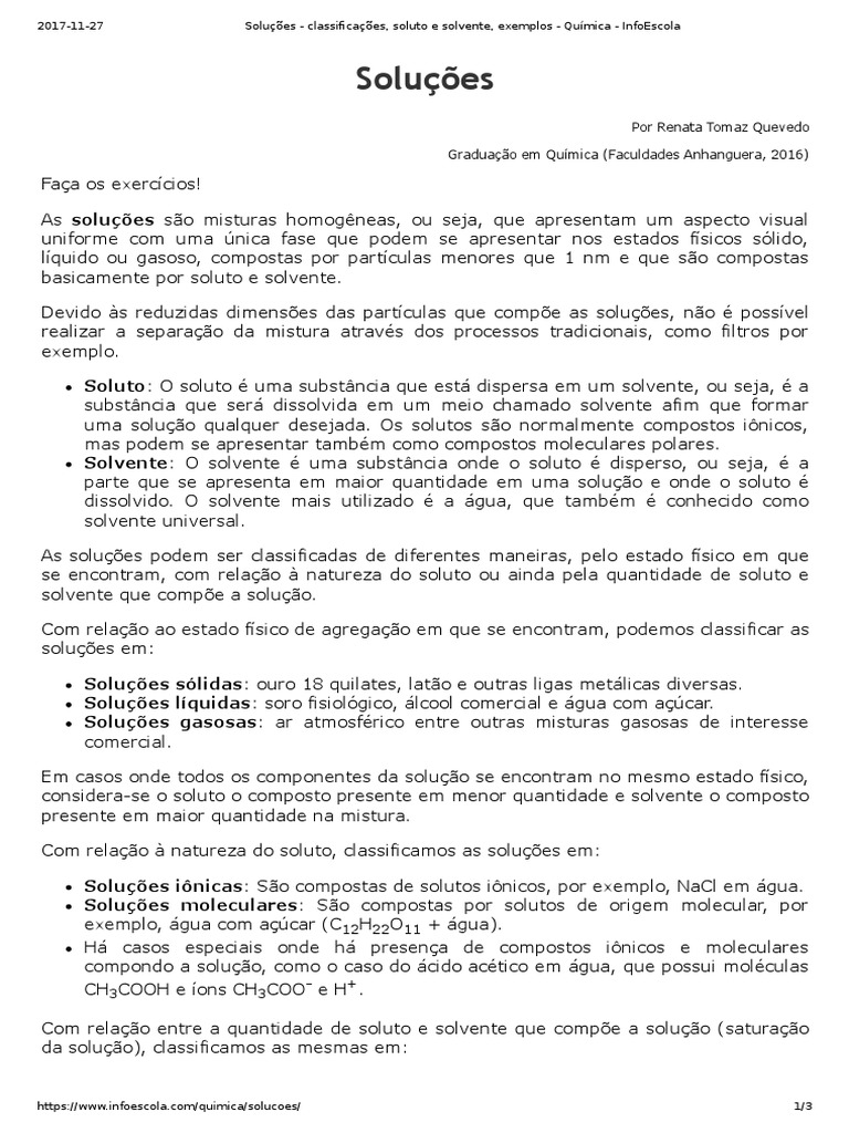 Soluções - Classificações, Soluto e Solvente, Exemplos - Química ...