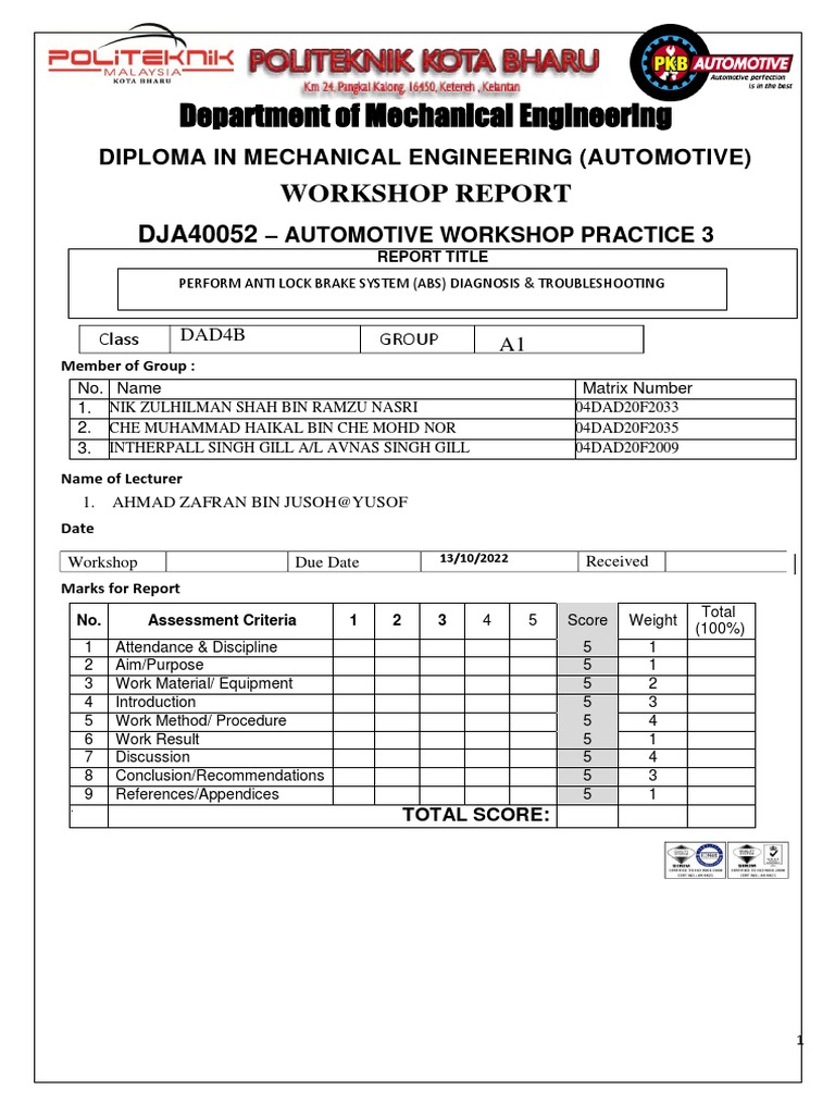 Report Abs Done Pdf Anti Lock Braking System Vehicle Parts