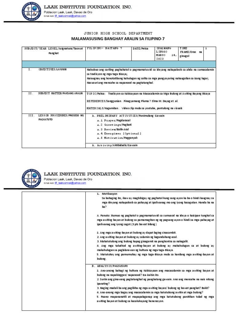 Week 2 Lp Filipino Pdf