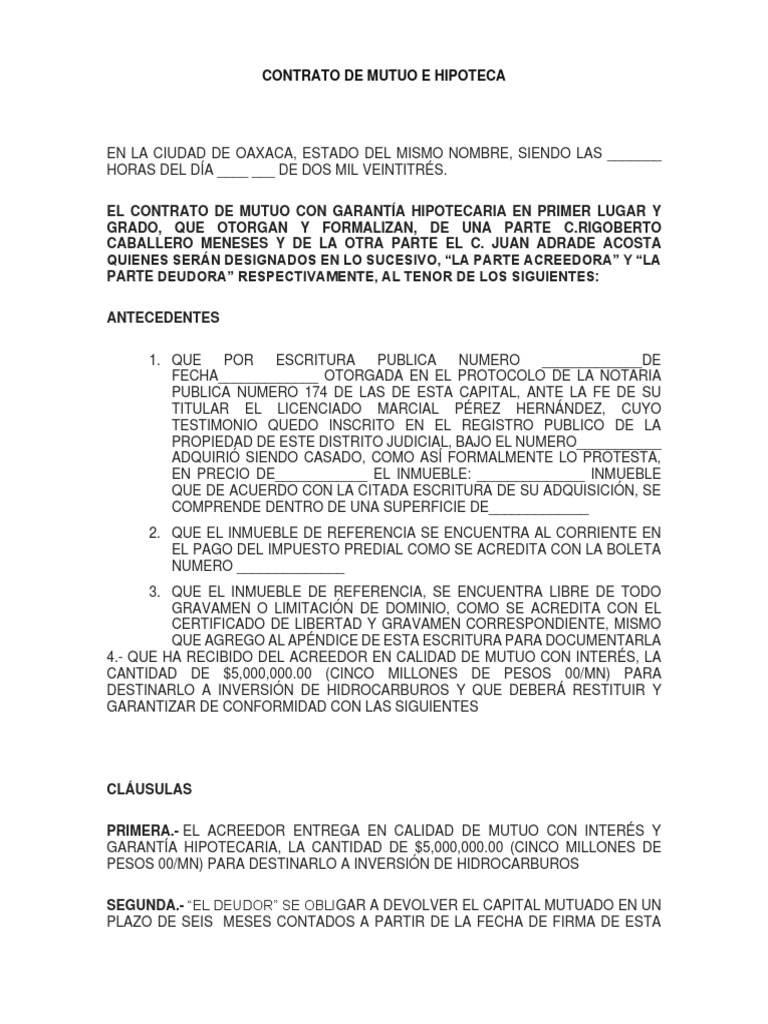 Contrato de Mutuo e Hipoteca | PDF | Ley de hipotecas | Pagos