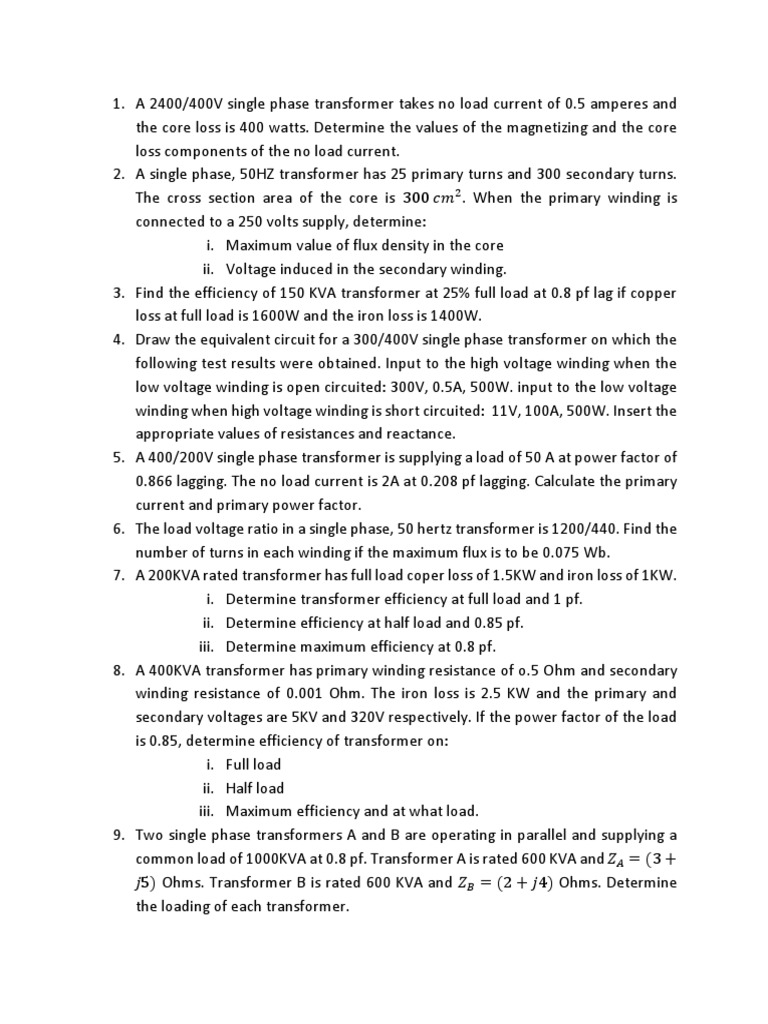 Transformer Questions1 PDF Transformer Electrical Impedance
