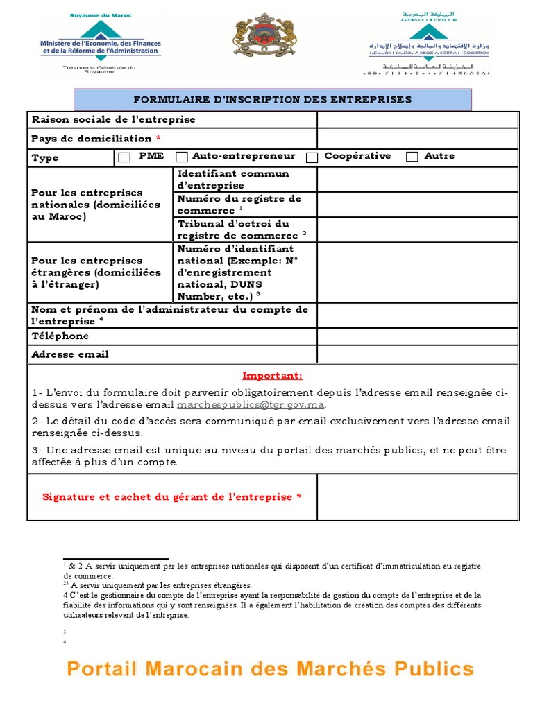 Formulaire d'inscription des entreprises | PDF | Affaires | Finance et ...