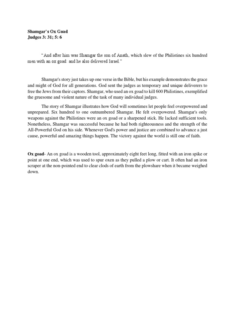 Bible Stories - February 19, 2023 - Shamgar's Ox Goad - Judges 3.31, J ...