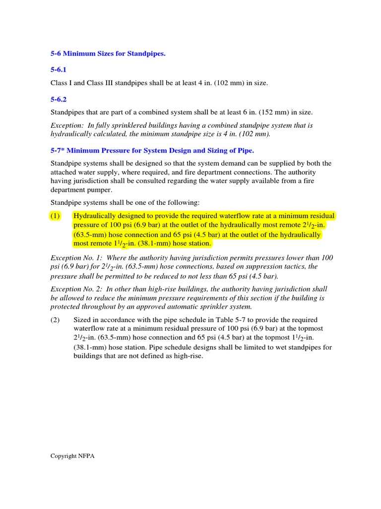 Standpipe Sizing and Requirements | PDF