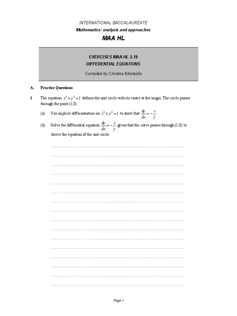 Differential Equations Practice MAA HL | PDF | Equations | Radioactive ...